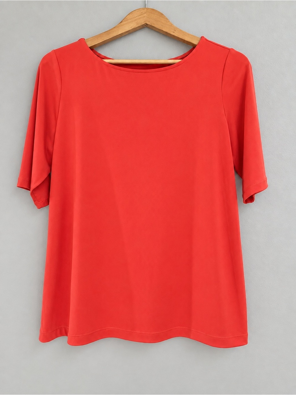 Susan Graver Essentials Top Women M Coral Orange Stretch Elbow Sleeve Made USA
